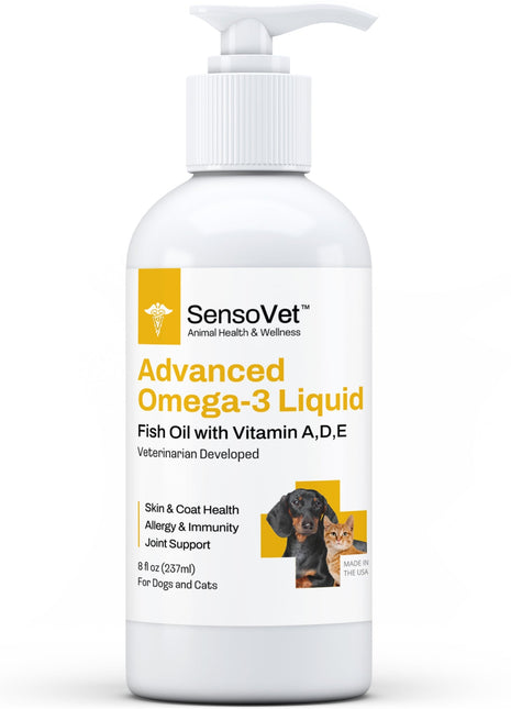 Advanced Omega-3 Liquid for Dogs & Cats - Fish Oil with Vitamins - 12oz