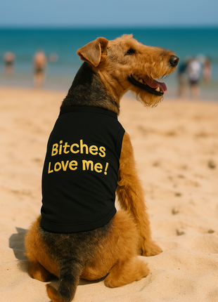 Parisian Pet 'Bitches Love Me' Funny Dog Shirt – Embroidered Cotton Pet T-Shirt for Dogs & Cats, Black-Valentine's Day