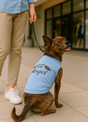 Parisian Pet 'Lil Angel' Dog & Cat T-Shirt – Comfortable & Lightweight Embroidered Novelty Pet Shirt – Light Blue