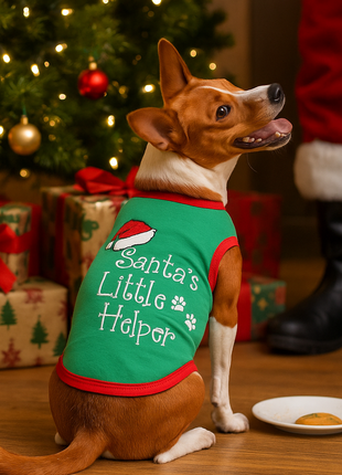Parisian Pet 'Santa's Little Helper' Dog & Cat Shirt - Christmas Pet Apparel, Green