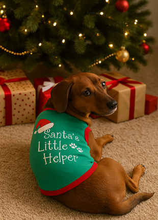Parisian Pet 'Santa's Little Helper' Dog & Cat Shirt - Christmas Pet Apparel, Green