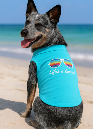 Parisian Pet 'Life's a Beach' Summer Dog T-Shirt – Comfortable Beach-Themed Pet Clothing for Dogs & Cats, Light Blue