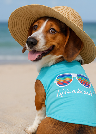 Parisian Pet 'Life's a Beach' Summer Dog T-Shirt – Comfortable Beach-Themed Pet Clothing for Dogs & Cats, Light Blue