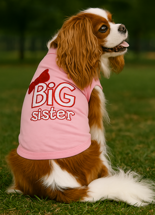Parisian Pet 'Big Sister' Trendy Dog Apparel – Breathable Embroidered Pet Wear for Dogs & Cats, Pink
