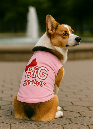Parisian Pet 'Big Sister' Trendy Dog Apparel – Breathable Embroidered Pet Wear for Dogs & Cats, Pink