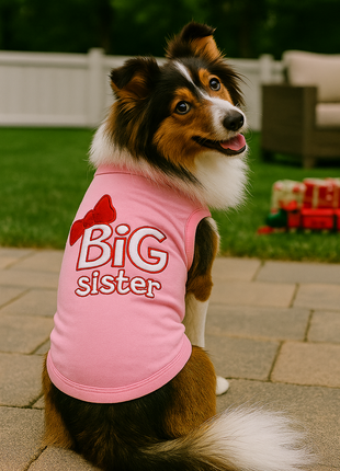 Parisian Pet 'Big Sister' Trendy Dog Apparel – Breathable Embroidered Pet Wear for Dogs & Cats, Pink