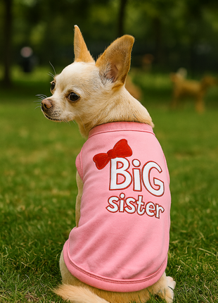 Parisian Pet 'Big Sister' Trendy Dog Apparel – Breathable Embroidered Pet Wear for Dogs & Cats, Pink
