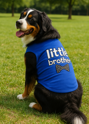 Parisian Pet 'Little Brother' Dog Shirt - Dog Sibling Shirt for Dogs & Cats, Blue