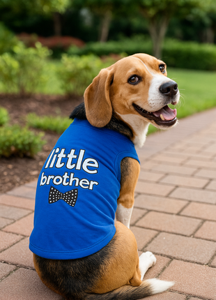 Parisian Pet 'Little Brother' Dog Shirt - Dog Sibling Shirt for Dogs & Cats, Blue