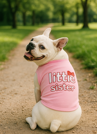 Parisian Pet 'Little Sister' Pet Shirt - Cute Dog Fashion Shirt for Dogs & Cats, Pink