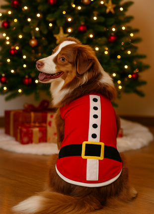 Parisian Pet 'Santa'Dog Shirt - Christmas Pet Apparel for Holiday Cheer, Red