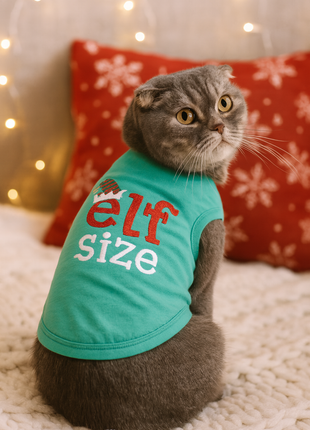 Parisian Pet Embroidered 'Elf Size Shirt' - Holiday Pet Apparel & Christmas Dog Clothes, Green