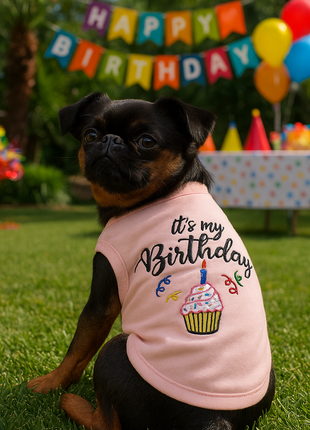 Parisian Pet 'Birthday Girl' Dog Shirt – Trendy and Breathable Party Outfit for Small Dogs & Cats, Pink
