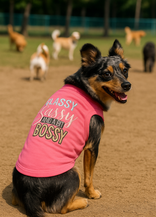 Parisian Pet 'Classy, Sassy, and a Bit Bossy' Dog & Cat T-Shirt – Trendy & Fun Pet Apparel - Pink