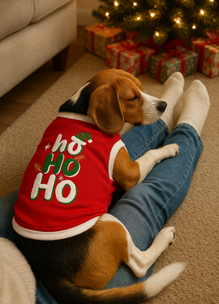 Parisian Pet 'Ho Ho Ho' Pet Holiday Shirt - Christmas Dog Outfit, Red