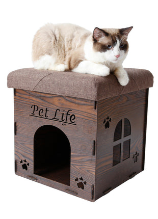 Pet Life ® 'Kitty Kallapse' Collapsible Folding Kitty Cat House Tree Bed Ottoman Bench Furniture