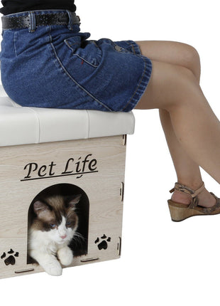 Pet Life ® 'Kitty Kallapse' Collapsible Folding Kitty Cat House Tree Bed Ottoman Bench Furniture