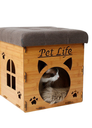 Pet Life ® 'Kitty Kallapse' Collapsible Folding Kitty Cat House Tree Bed Ottoman Bench Furniture
