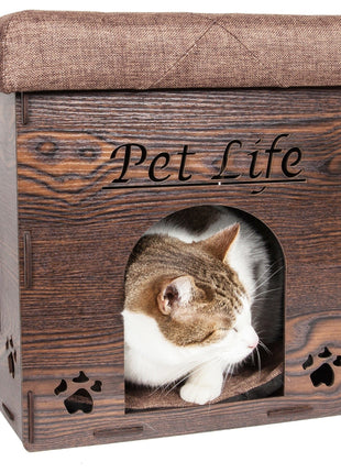 Pet Life ® 'Kitty Kallapse' Collapsible Folding Kitty Cat House Tree Bed Ottoman Bench Furniture