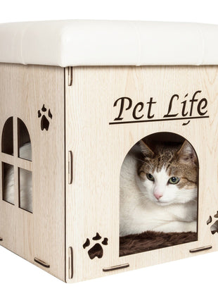 Pet Life ® 'Kitty Kallapse' Collapsible Folding Kitty Cat House Tree Bed Ottoman Bench Furniture