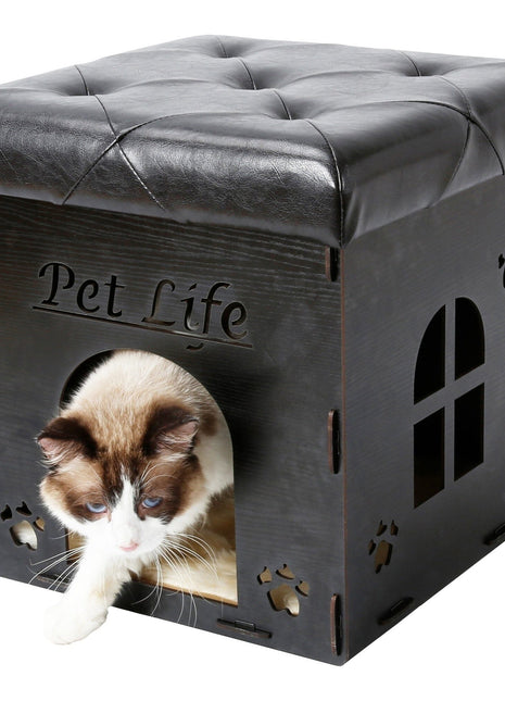 Pet Life ® 'Kitty Kallapse' Collapsible Folding Kitty Cat House Tree Bed Ottoman Bench Furniture