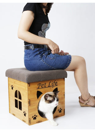 Pet Life ® 'Kitty Kallapse' Collapsible Folding Kitty Cat House Tree Bed Ottoman Bench Furniture