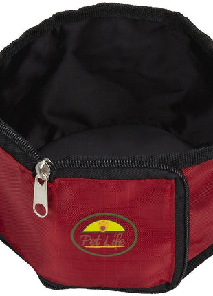 Pet Life ® Wallet Folding Waterproof Zippered Folding Pet Travel Cat and Dog Bowl