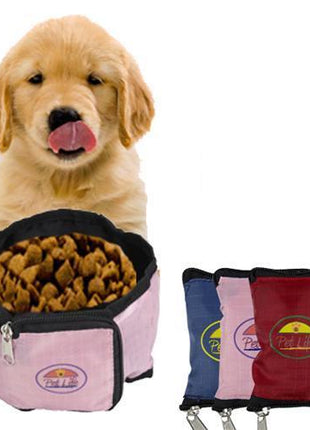 Pet Life ® Wallet Folding Waterproof Zippered Folding Pet Travel Cat and Dog Bowl