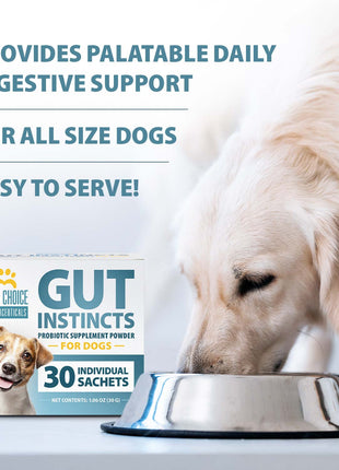 Pet's Choice Gut Instincts Probiotic Powder Packets for Dogs – Daily Digestive & Immune Support, 30 Count