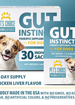 Pet's Choice Gut Instincts Probiotic Powder Packets for Dogs – Daily Digestive & Immune Support, 30 Count