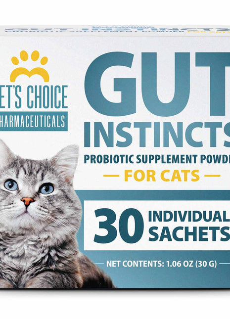 Pet’s Choice Gut Instincts Probiotic Supplement for Cats, Digestive & Immune Support, 30 Powder Packets, Made in USA