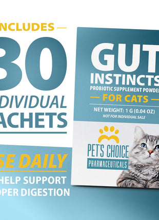 Pet’s Choice Gut Instincts Probiotic Supplement for Cats, Digestive & Immune Support, 30 Powder Packets, Made in USA