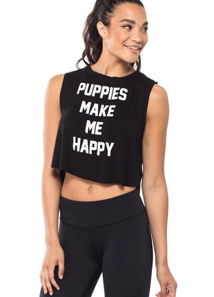 Puppies Make Me Happy | Crop Tank Gift For Dog Lovers Made in USA