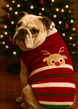 Parisian Pet 'Reindeer Sweater' for Dogs – Stylish & Cozy Christmas Sweater, Red