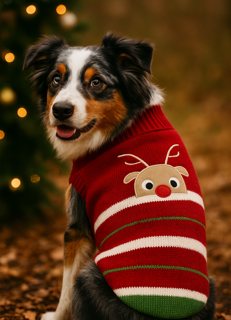 Parisian Pet 'Reindeer Sweater' for Dogs – Stylish & Cozy Christmas Sweater, Red