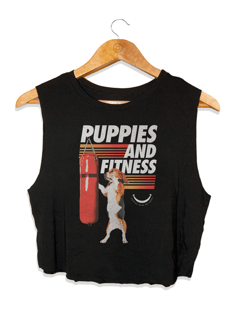 Knockout Puppies Crop Top | Dog-Themed Workout Shirt