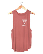 Puppies Make Me Happy Motto Sleeveless Top | Classic Gift for Dog Moms | Made in USA