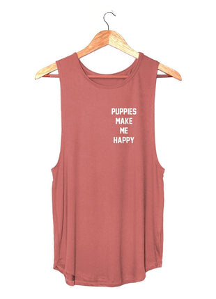Puppies Make Me Happy Motto Sleeveless Top | Classic Gift for Dog Moms | Made in USA