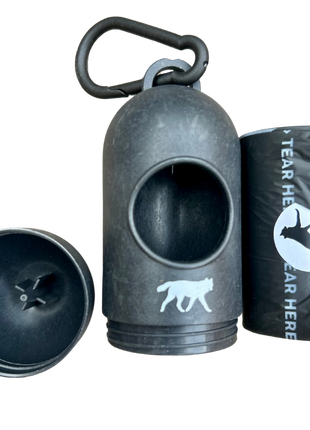 compostable plant-based dog poop bags + bamboo dispenser