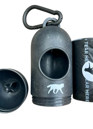 compostable plant-based dog poop bags + bamboo dispenser