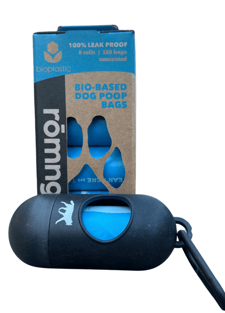 bio-based dog poop bags + bamboo dispenser