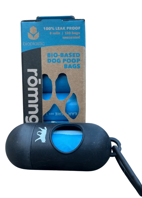 bio-based dog poop bags + bamboo dispenser