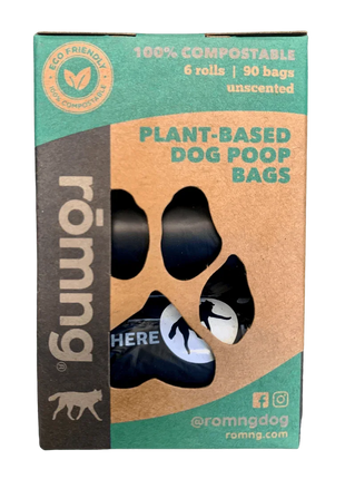 compostable plant-based dog poop bags + bamboo dispenser