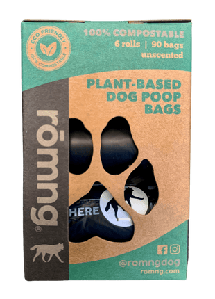 compostable plant-based dog poop bags + bamboo dispenser