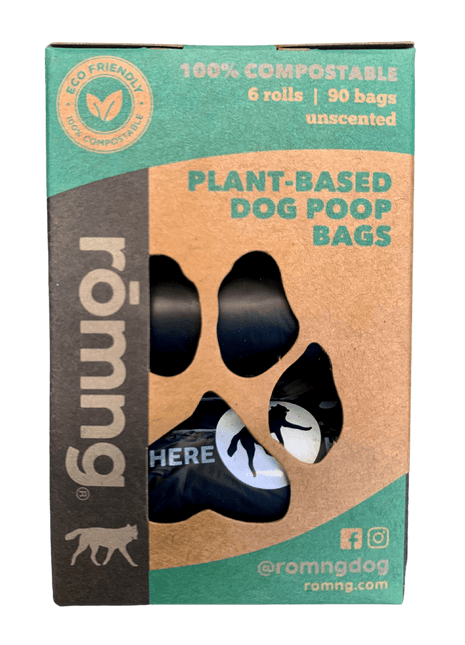 compostable plant-based dog poop bags + bamboo dispenser