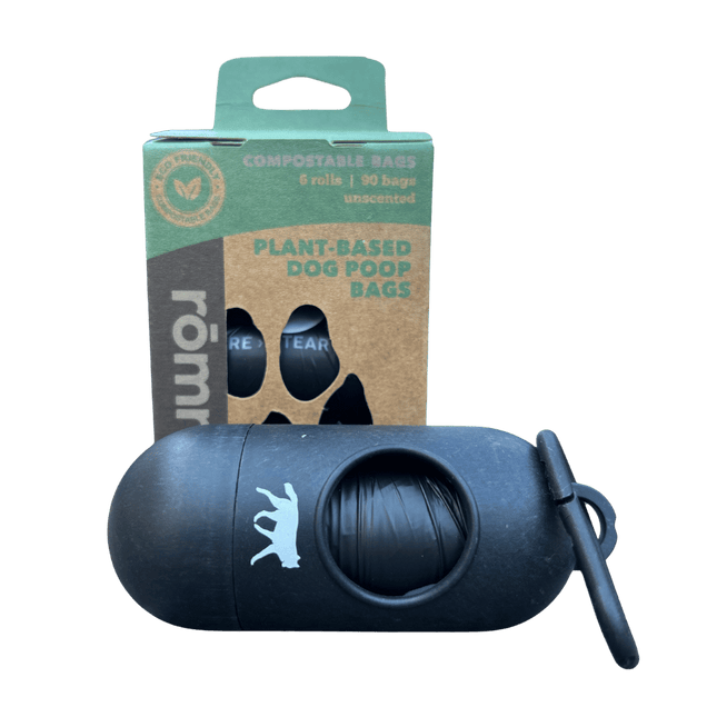 Compostable Dog Poop Bags + Bamboo Dispenser