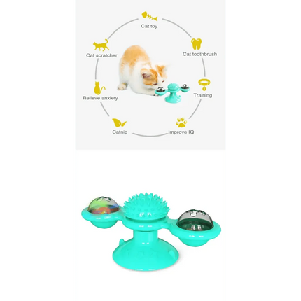 Rotatable Funny Massage Cat Toys Windmill LED Ball Teeth Cleaning Toys For Pets Interactive Turntable Tease Cat Toys