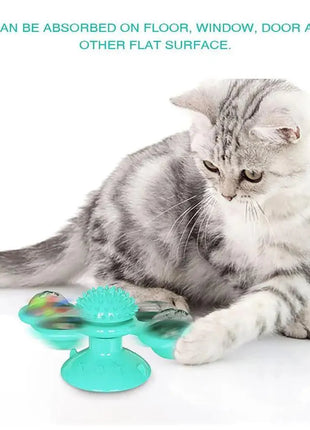 Rotatable Funny Massage Cat Toys Windmill LED Ball Teeth Cleaning Toys For Pets Interactive Turntable Tease Cat Toys