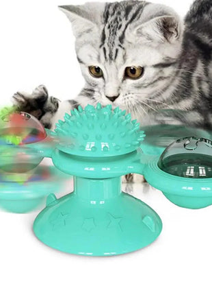 Rotatable Funny Massage Cat Toys Windmill LED Ball Teeth Cleaning Toys For Pets Interactive Turntable Tease Cat Toys