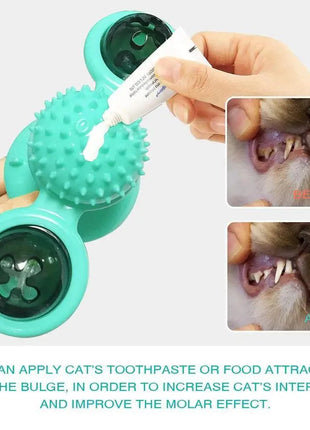 Rotatable Funny Massage Cat Toys Windmill LED Ball Teeth Cleaning Toys For Pets Interactive Turntable Tease Cat Toys